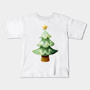 Light Green Christmas Tree watercolor painting Kids T-Shirt